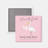 Aimant Faire-part de naissance Fille Stork Rose Save the  (Recto/Verso)