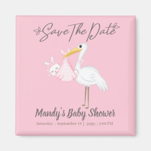 Aimant Faire-part de naissance Fille Stork Rose Save the 