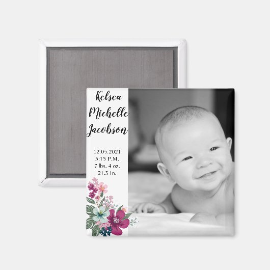 Aimant faire-part de naissance magnétique de 2 po x 2 po (Recto/Verso)