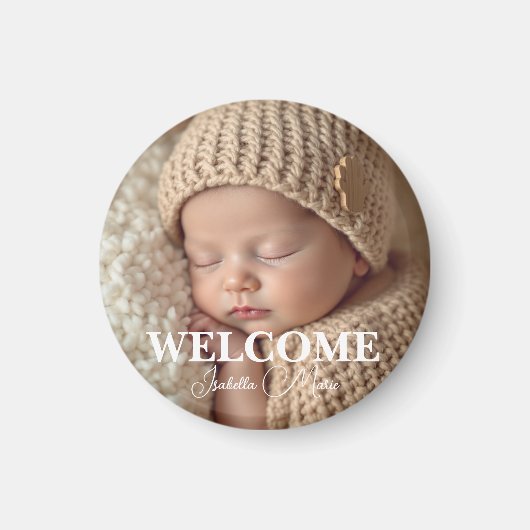 Aimant Faire-part de naissance moderne gris et blanc avec (Devant)