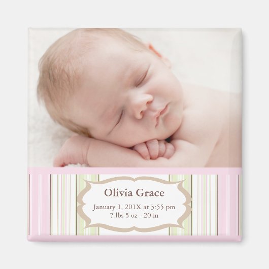 Aimant Faire-part de naissance photo - Baby Girl (Devant)