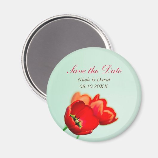 Aimant Faire-part floral rouge tulipe printemps enregistr (Recto/Verso)