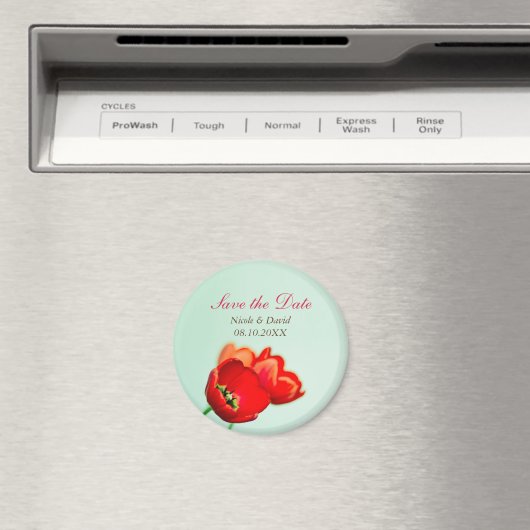 Aimant Faire-part floral rouge tulipe printemps enregistr (In Situ (Lave-vaisselle))