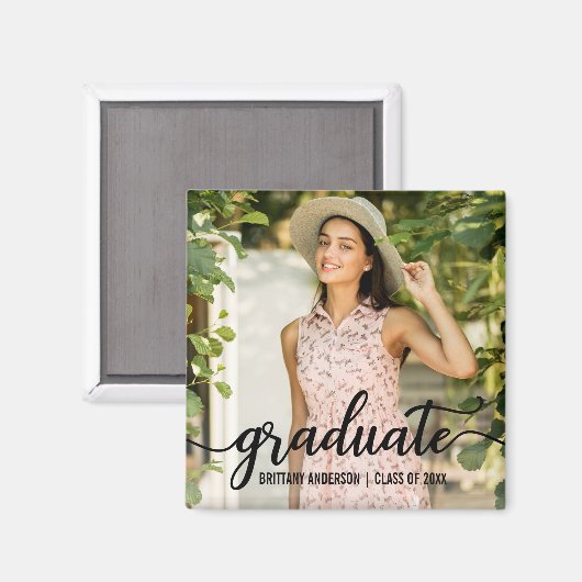 Aimant Faire-part photo moderne de graduation de script C (Recto/Verso)