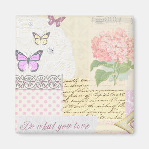 Aimant Faites ce que vous aimez - collage rose et crème