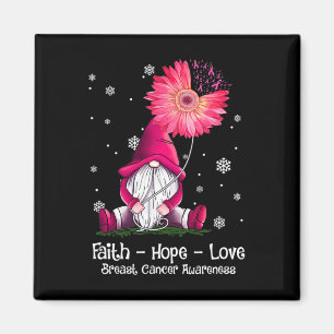 Aimant Faith Hope Love Gnome Pink Sunflower Cancer du sei
