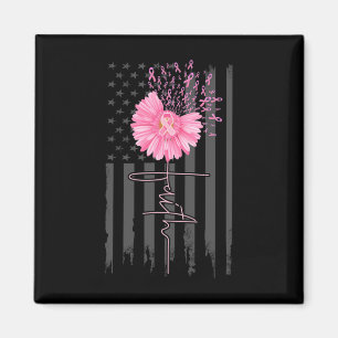 Aimant Faith Pink Ribbon Daisy Flower American Flag Breas