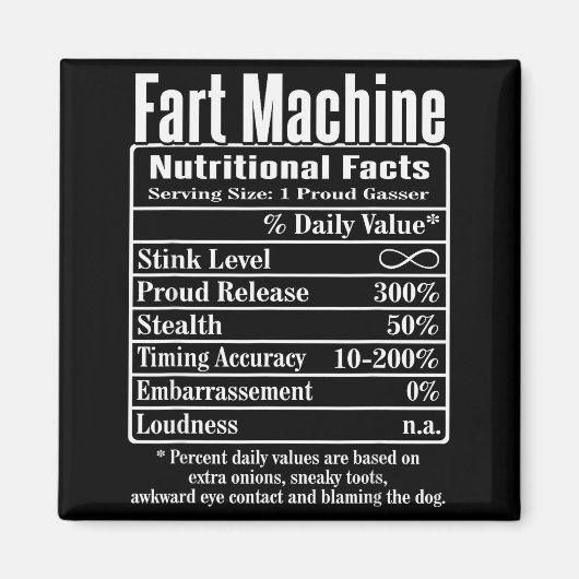 Aimant Faits Nutritionnels Machine à Pets Blagues de Papa (Devant)