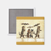 Aimant Famille de chats avec parapluies marchant dans la  (Recto/Verso)