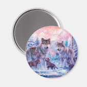 Aimant Famille De Loups Peinture (Recto/Verso)