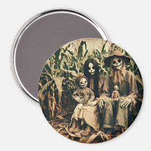 Aimant Famille déplaisant Scarecrow dans champ photo d'ho