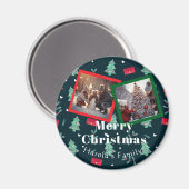 Aimant Famille Verdure Photo de Noël Monogramme (Recto/Verso)