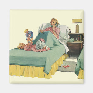 Aimant Famille vintage servant le petit-déjeuner à maman