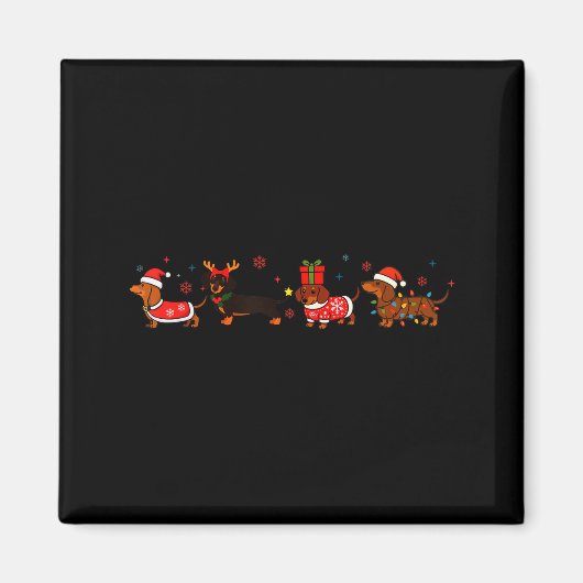 Aimant Family Dachshund Santa Sleigh Reindeer Snow Christ (Devant)