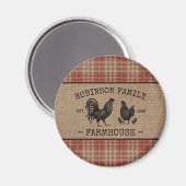 Aimant Family Farmhouse Vintage Red Plaid Burlap Round (Recto/Verso)