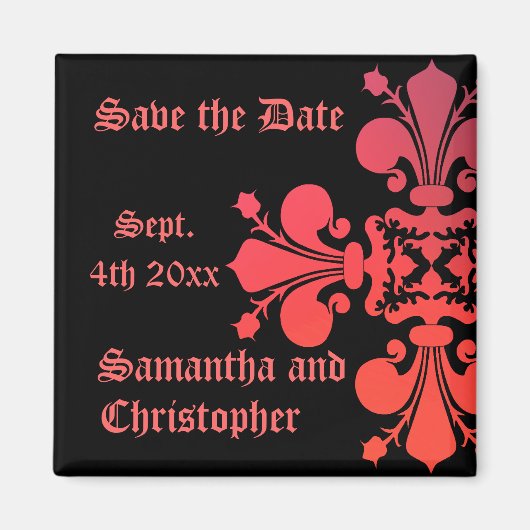 Aimant Fancy Goth fleur de lys damask enregistrer la date (Devant)