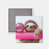 Aimant Fanky Sloth avec casque rose et boule disco (Recto/Verso)