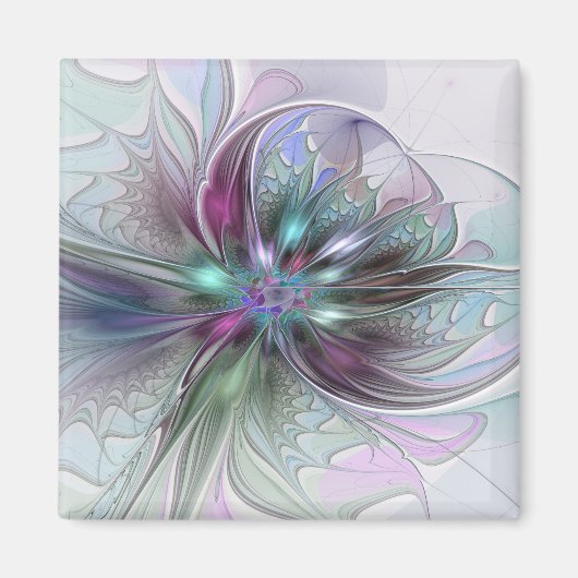 Aimant Fantaisie Abstraite Moderne Fleur Fractale Colorée (Devant)