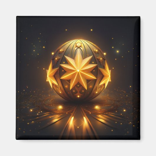 Aimant Fantaisie fractale Sphère Bronze Étoiles Dorées (Devant)