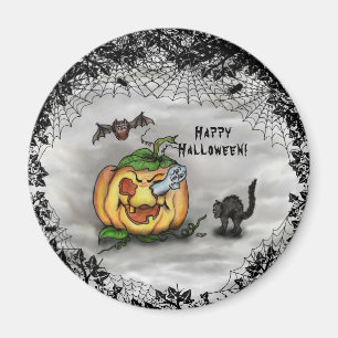 Aimant Fantôme, chauve-souris et chat, Bonne Halloween !