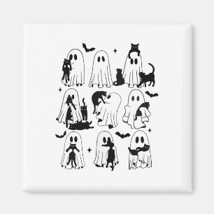 Aimant Fantôme Drôle Tenant Un Chat Noir Lazy Halloween S