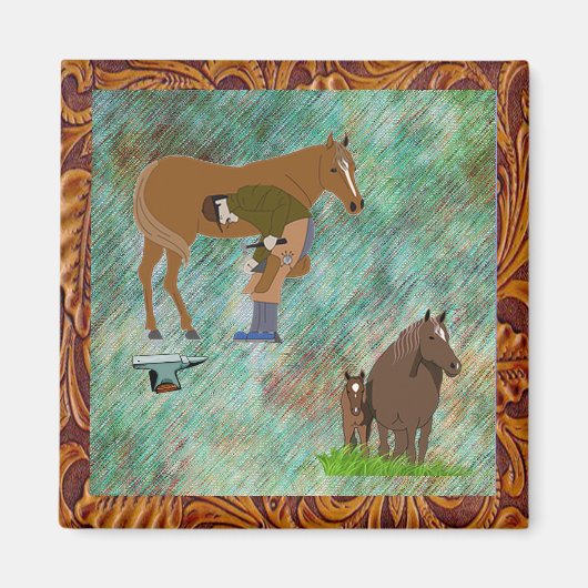 Aimant Farrier de Chevaux Occidentaux Avec Chevaux (Devant)