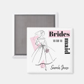 Aimant Fashion Bride Pink Bridesmaid Date Nom carré (Recto/Verso)