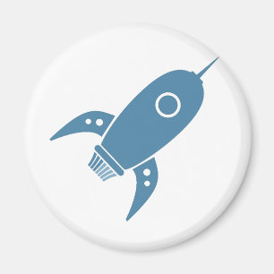 Aimant Fat Retro Rocket Ship Blue