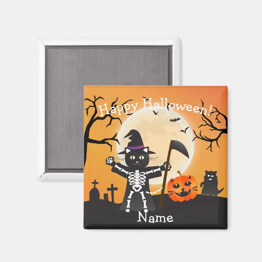 Aimant Faucheuse Halloween Cat Grim (Recto/Verso)