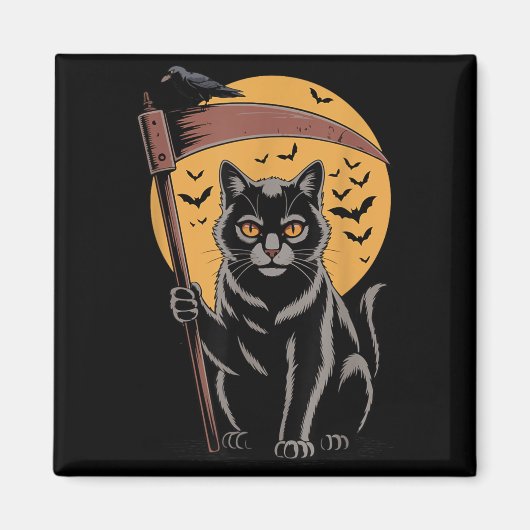 Aimant Faucheuse Mort Chat Noir Halloween Maman Femmes (Devant)