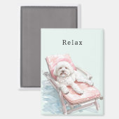 Aimant Fauteuil Lounge Chien Blanc Rose (Recto/Verso)