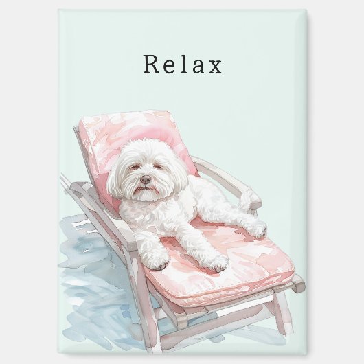 Aimant Fauteuil Lounge Chien Blanc Rose (Recto)