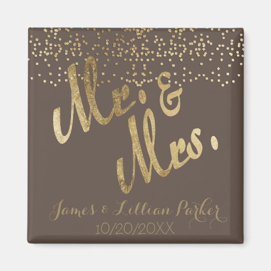 Aimant Faux Gold Foil "M. & Mme." Mariage monogramme (Devant)