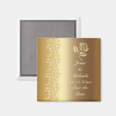 Aimant Faux Gold Mariage Rose et Coeurs Enregistrer la da (Recto/Verso)