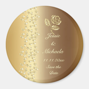 Aimant Faux Golden Coeurs Mariages et Rose Enregistrer la