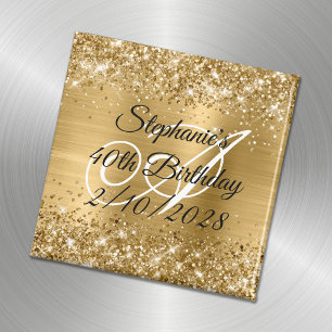 Aimant Faux Paillettes Dorées et Monogramme sur Feuille d