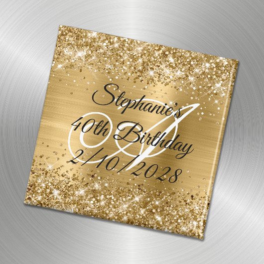 Aimant Faux Paillettes Dorées et Monogramme sur Feuille d