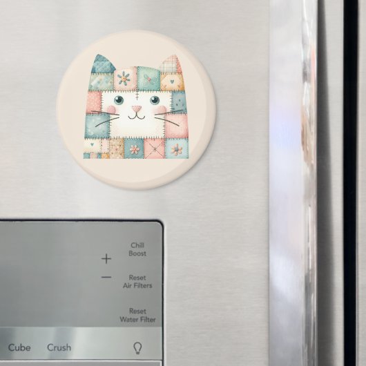 Aimant Faux Patchwork Pastel Cottage Kitty Face (In situ (réfrigérateur))