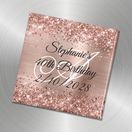 Aimant Faux Rose Gold Parties scintillant et Foil 40e ann