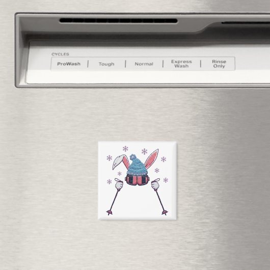 Aimant Faux yarn skiing rabbit winter humor (In Situ (Lave-vaisselle))