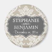 Aimant Favori de mariage à motif damassé gris et beige li (Devant)