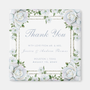 Aimant Favoris de mariage floral Roses Chic et Bordure Ar
