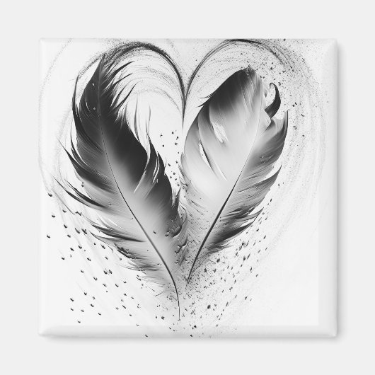 Aimant Feather Heart - Noir & Blanc (Devant)