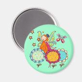 Aimant Fée de jardin avec des fleurs (Recto/Verso)