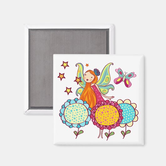 Aimant Fée de jardin avec des fleurs (Recto/Verso)