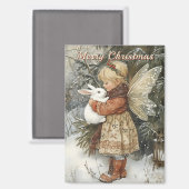 Aimant Fée de Noël Vintage personnalisée avec lapin (Recto/Verso)