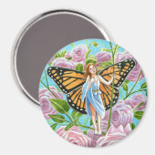 Aimant Fée de papillon monarque parmi les Rose (Recto/Verso)