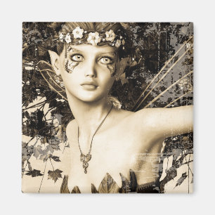 Aimant Fée de printemps Bois Antique Photo Fantaisie Art