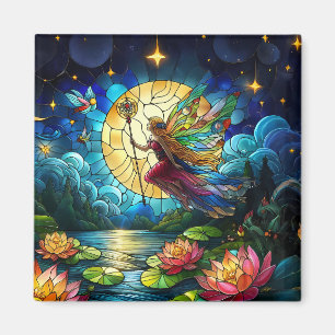 Aimant Fée de vol au clair de lune en vitrail