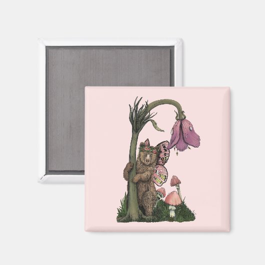 Aimant Fée d'ours rose mou dans la forêt enchantée (Recto/Verso)